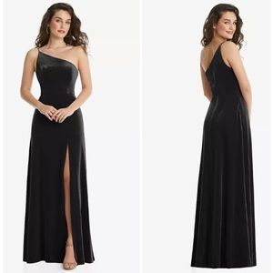 Dessy Collection After Six Black Velvet One Shoulder Maxi Dress Sz 14